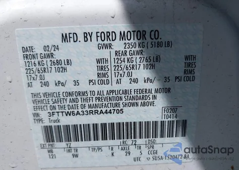 2024 Ford Maverick Xl из США, поврежденный, VIN 3FTTW8A33RRA44705